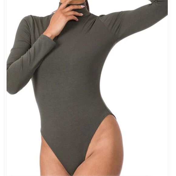 NWT MOCK NECK LONG SLEEVE BODYSUIT ASH GREY - Picture 2 of 5